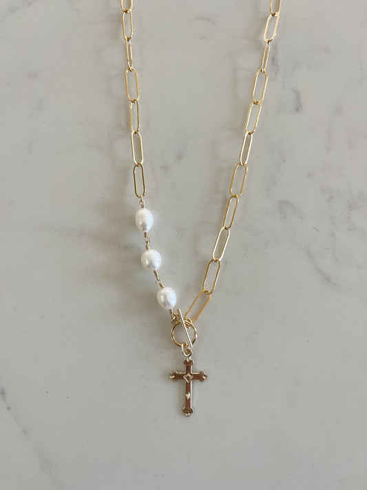 Vintage Cross Pearl Toggle
