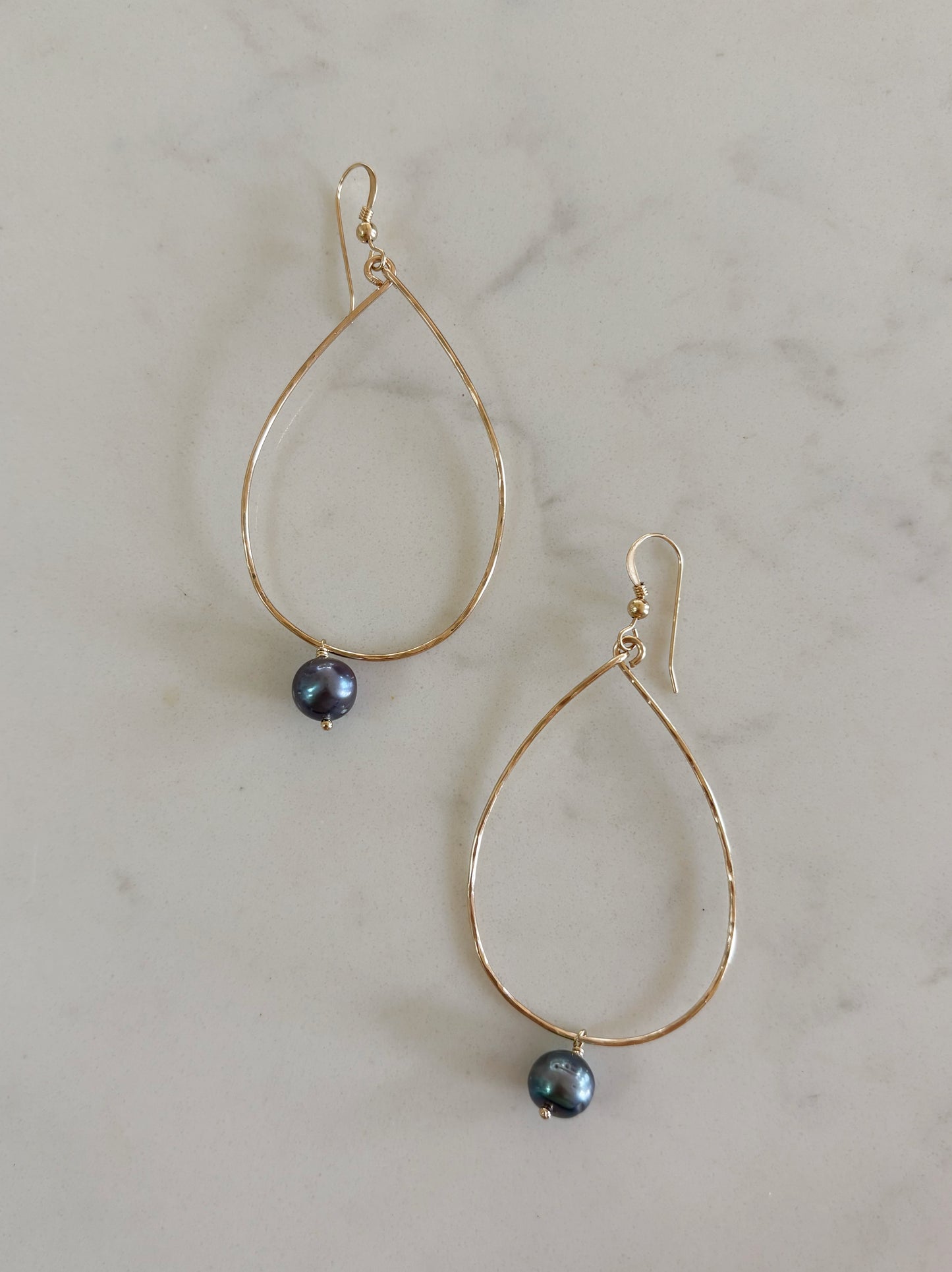 Teardrop Black Pearl Hoops