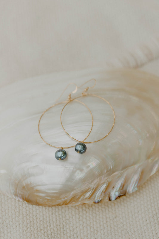 Hammered Black Pearl Hoops