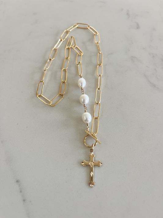 Vintage Cross Pearl Toggle