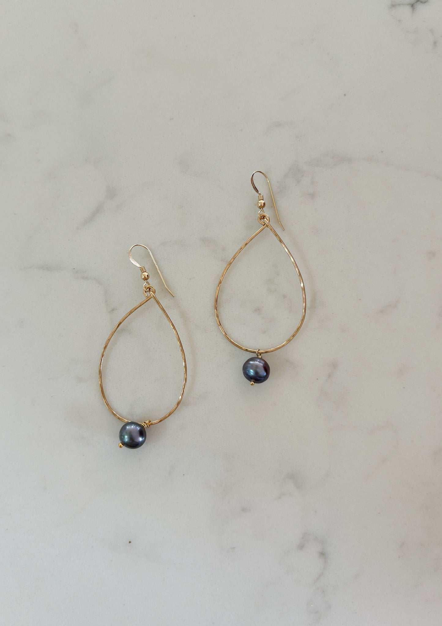 Teardrop Black Pearl Hoops