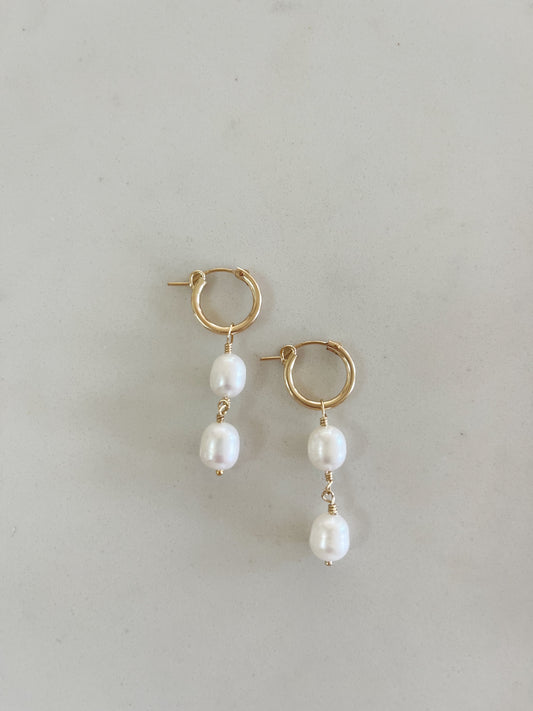 KR Double Huggie Pearls