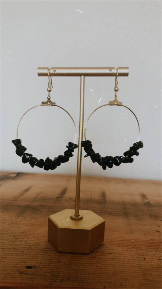 Black Jasper Hoops