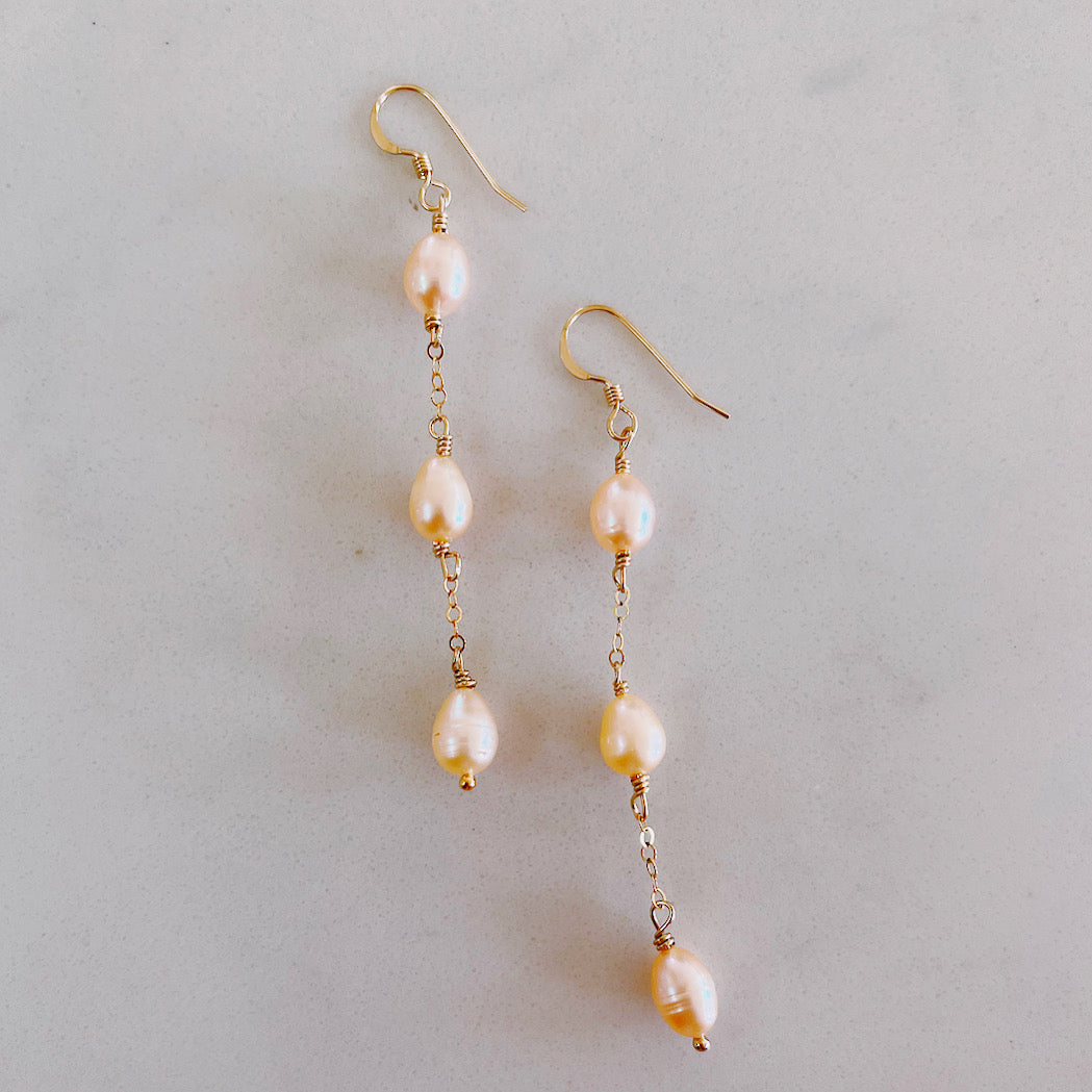 KR Triple Pink Pearl Earrings