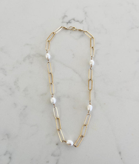 Chunky Paperclip Pearl Choker