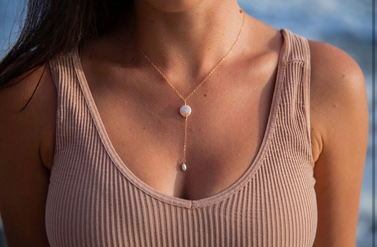 Drop Down Coin Pearl Necklace