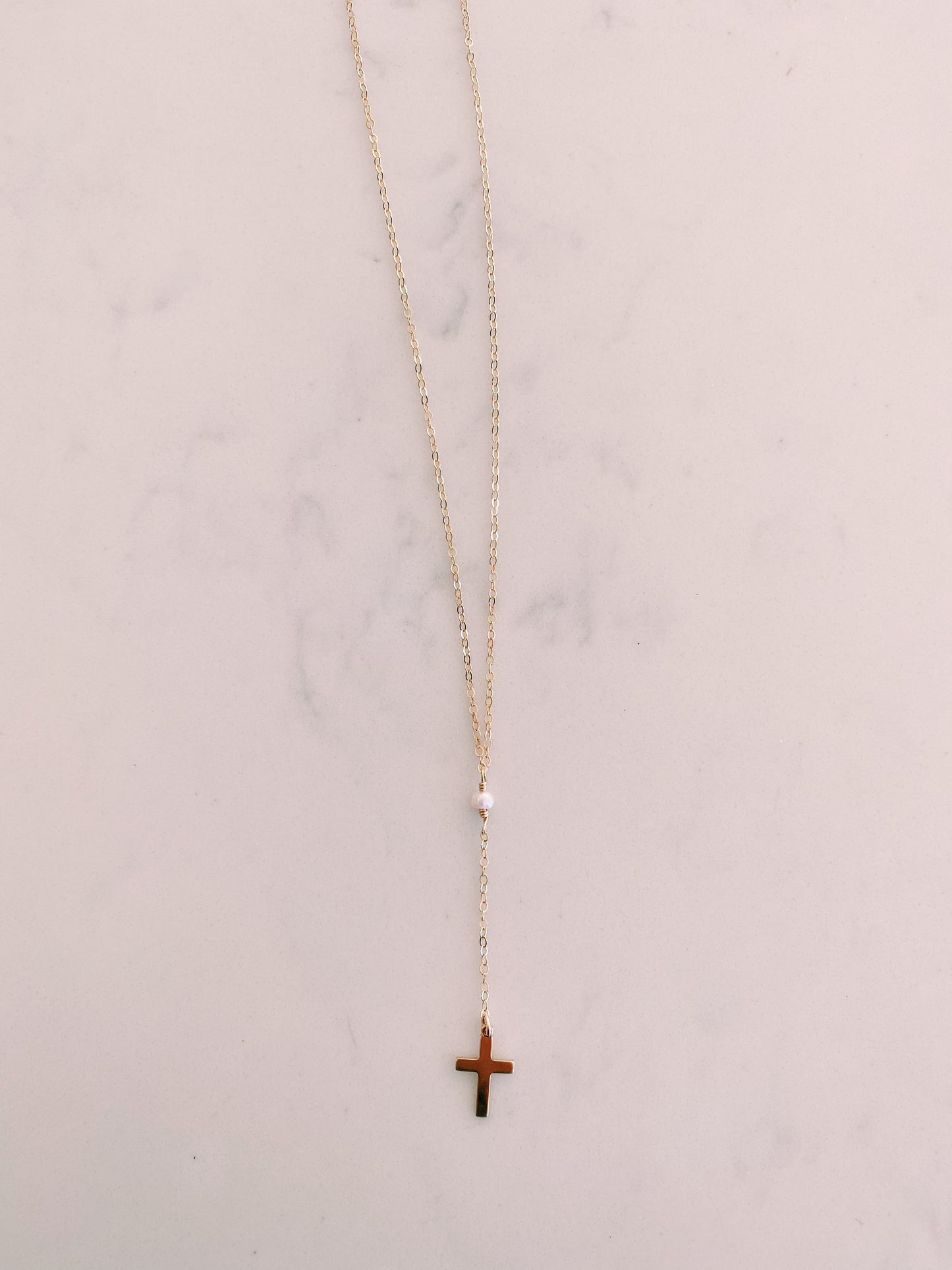 Drop Down Pearl Cross Necklace