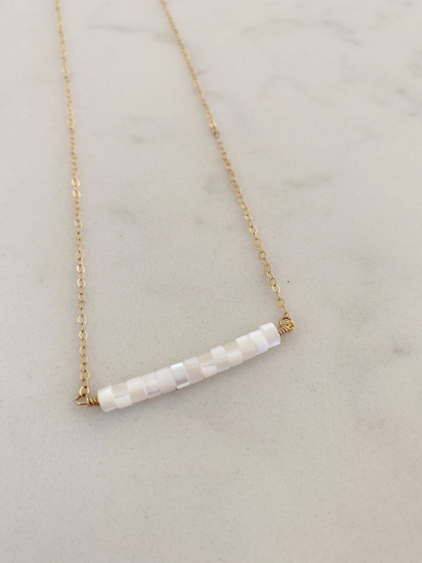 White Wave Straight Bar Necklace