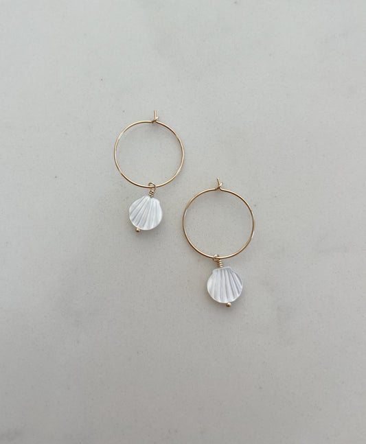 White Seashell Mini Hoops
