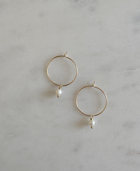 White Pearl Mini Hoops