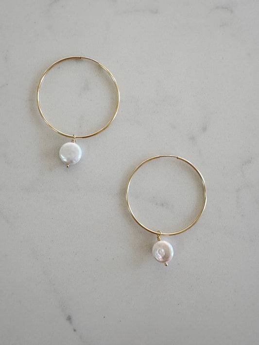 Infinity Coin Pearl Hoops
