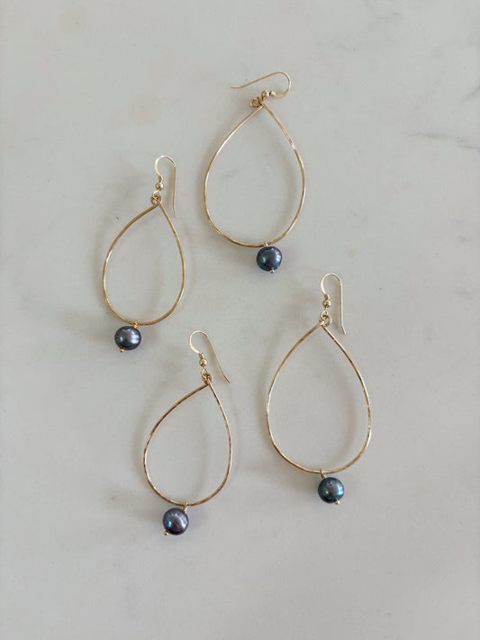 Teardrop Black Pearl Hoops