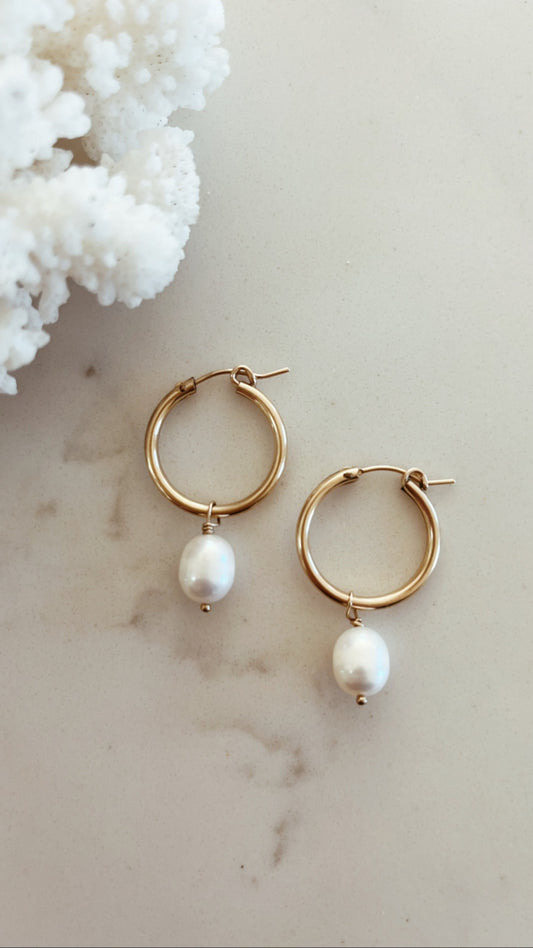 Medium White Pearl Huggies