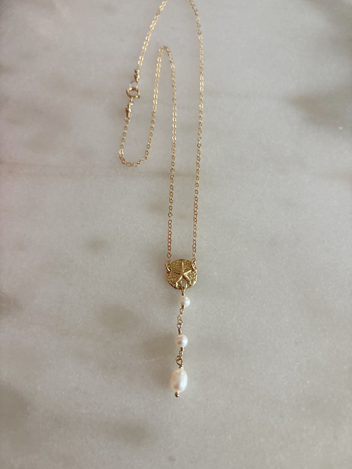 Luxe Sand Dollar Drop Down Pearl Necklace