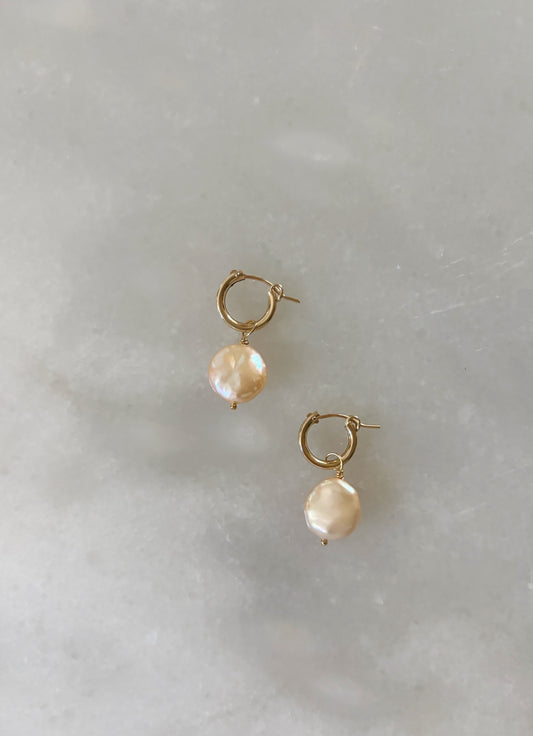 Pink Huggie Coin Pearls