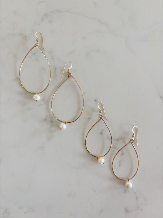 Teardrop Pearl Hoops