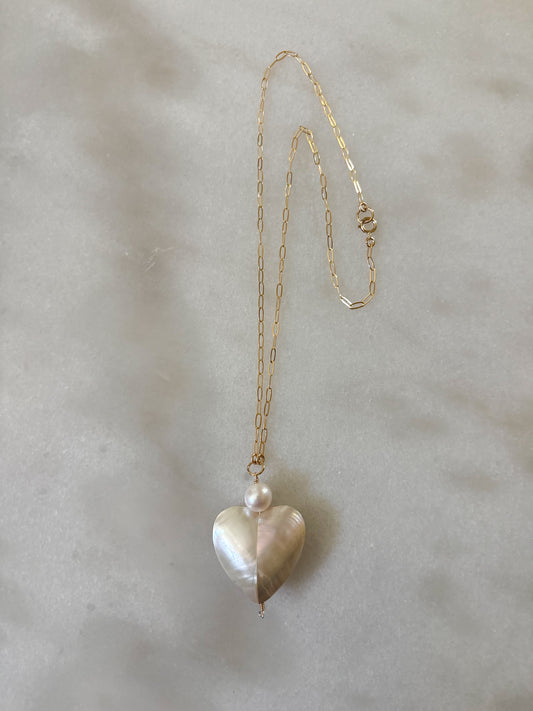 Puffy Heart Pearl Necklace