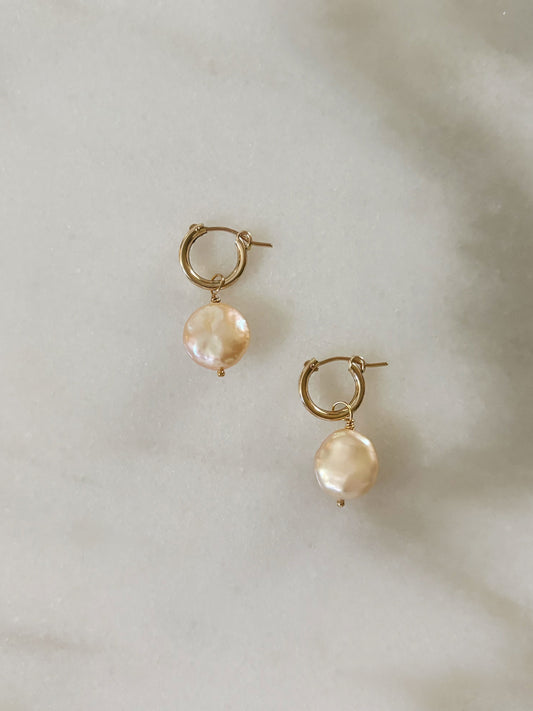 Pink Huggie Coin Pearls