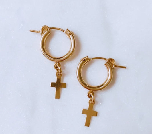 Huggie Cross Hoops