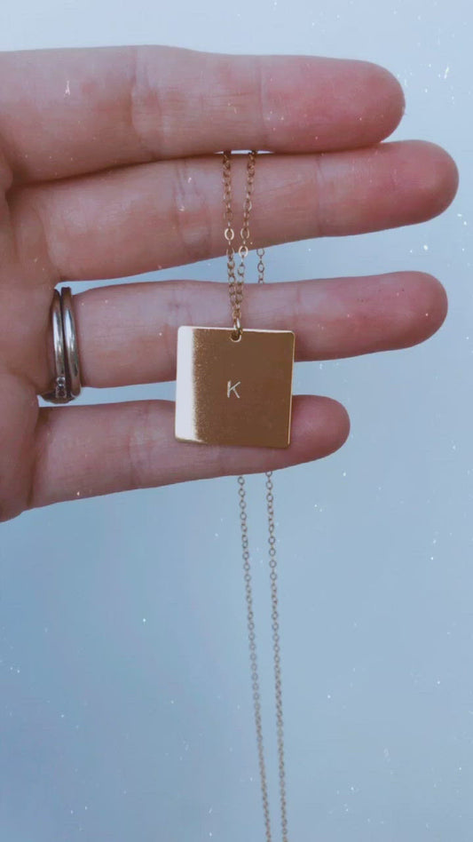 Custom Initial Square Pendant Necklace