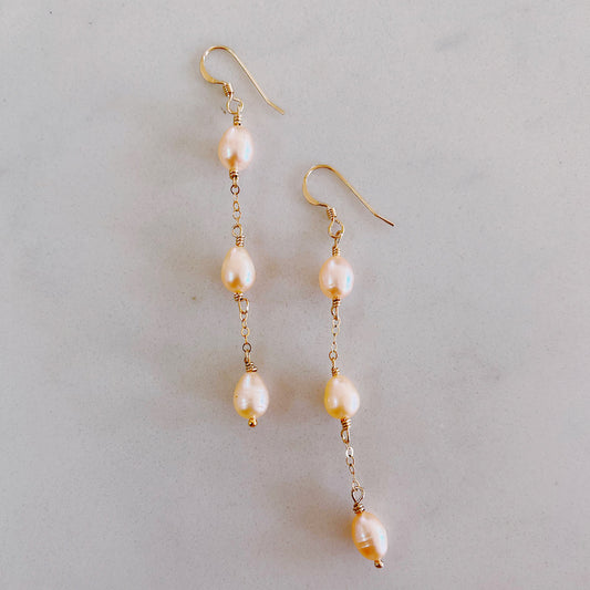 KR Triple Pink Pearl Earrings