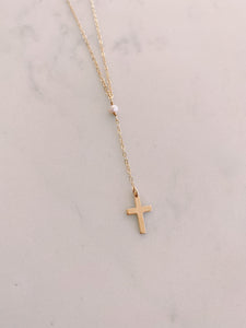 Drop Down Pearl Cross Necklace