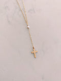 Drop Down Pearl Cross Necklace