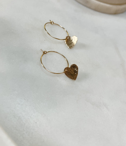 Hammered Heart Mini Hoops