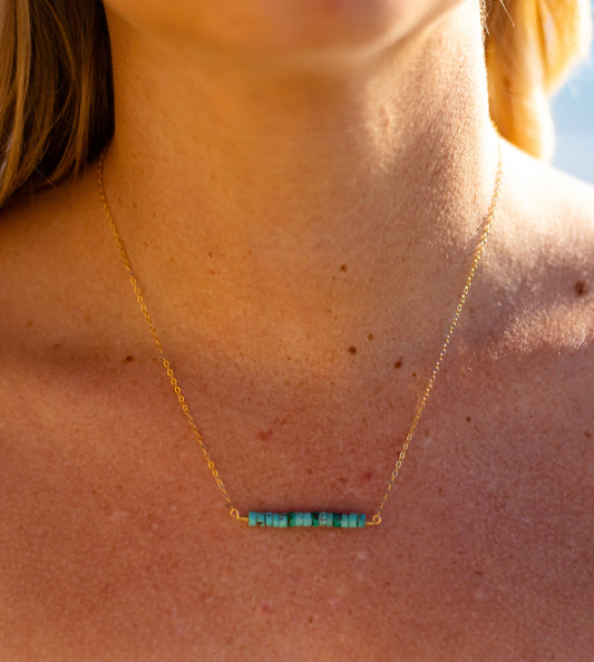Turquoise Wave Straight Bar Necklace